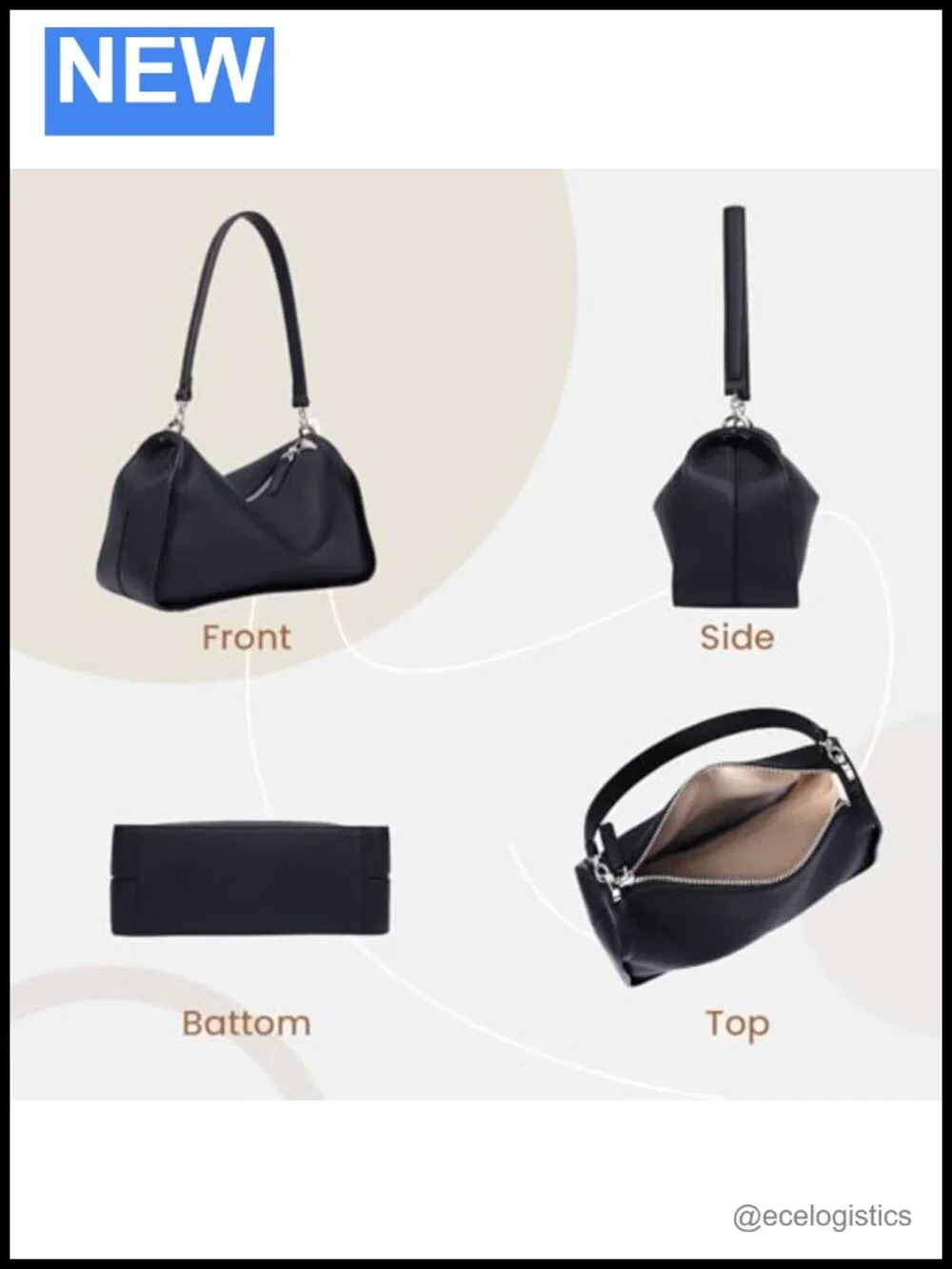 Full-Grain Leather Hobo Crossbody Bag Adjustable Strap w/ Pocket